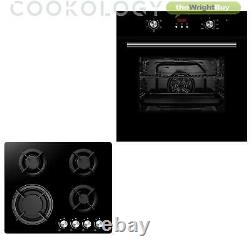 Black Cookology 60cm Electric Built-in Single Fan Oven & Gas-on-Glass Hob Pack