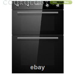 Built-in Electric Double Oven & timer Cookology CDO900BK 60cm Black Glass