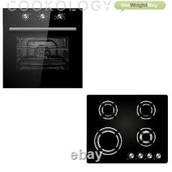 Cookology 60cm Black Electric Fan Forced Oven & Built-in Gas-on-Glass Hob Pack