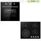 Cookology 60cm Black Electric Fan Forced Oven & Cast-iron Gas-on-glass Hob Pack