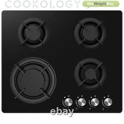 Cookology 60cm Black Electric Fan Forced Oven & Cast-Iron Gas-on-Glass Hob Pack