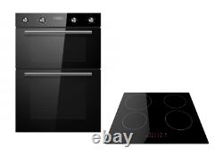 Cookology 60cm Black Glass Built-in Electric Double Oven & Induction Hob Pack