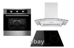 Cookology 60cm Electric Fan Oven, Touch Induction Hob & Curved Glass Hood Pack
