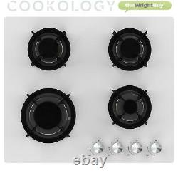 Cookology 60cm White Electric Fan Oven, Gas-on-Glass Hob & Curved Hood Pack