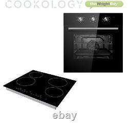 Cookology Black Electric Fan Forced Oven, 60cm Ceramic Hob & Cooker Hood Pack