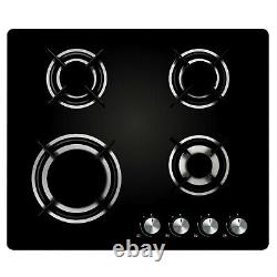 Cookology Black Electric Fan Forced Oven, Gas-on-Glass Hob & Curved Hood Pack