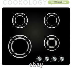 Cookology Black Electric Fan Forced Oven, Gas-on-Glass Hob & Visor Hood Pack