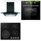Cookology Black Electric Fan Oven, Glass & Cast-iron Gas Hob & Curved Hood Pack