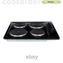 Single Electric Fan Oven & 60cm Built-in Solid Plate Hob Pack Black Cookology Oven & Hob Pack 