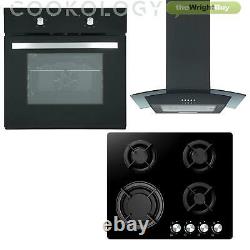 Cookology Black Single Electric Fan Oven, 60cm Gas on Glass Hob & Curved Pack