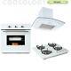 Cookology White Electric Fan Forced Oven, Gas-on-glass Hob & Curved Hood Pack