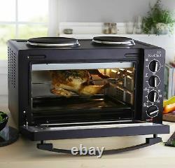 Electric Mini Oven 30L Cooker Toaster Grill Timer 1200W & Double Hob Hotplat