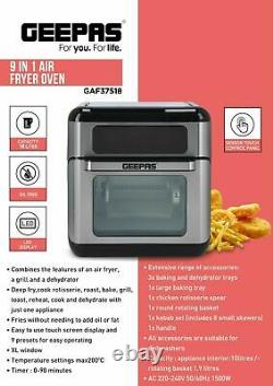 Geepas 1500W Digital Air Fryer Oven Toaster Rotisserie Dehydrator Oil-Free 9in1