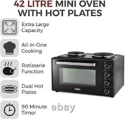 Mini Electric Oven Tower T14045 42L with Hot Plates 90 Min Timer in Black