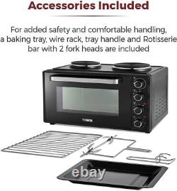 Mini Electric Oven Tower T14045 42L with Hot Plates 90 Min Timer in Black