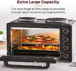 Mini Electric Oven Tower T14045 42L with Hot Plates 90 Min Timer in Black