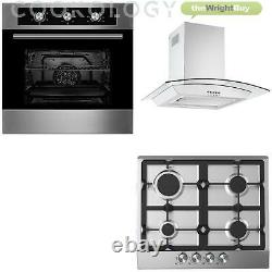 Oven Pack Cookology Built-in Electric Fan Oven, Cast-Iron Gas Hob & Curved Hood
