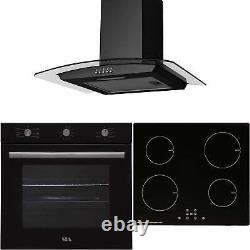 SIA 60cm Black 71L Single Fan Oven, 4 Zone Induction Hob & Curved Cooker Hood