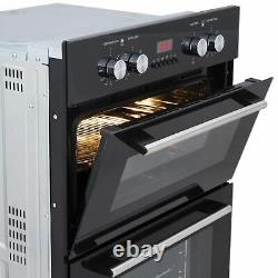 SIA 60cm Black Built In Double Electric Fan Oven & 4 Burner Gas On Glass Hob