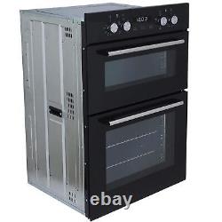 SIA 60cm Black Built In Double Electric Fan Oven & 4 Burner Gas On Glass Hob
