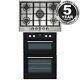 Sia 60cm Black Double Built In Oven And Stainless Steel 70cm 5 Burner Gas Hob