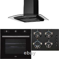 SIA 60cm Black Electric Single Fan Oven, 4 Burner Gas Hob & Curved Cooker Hood