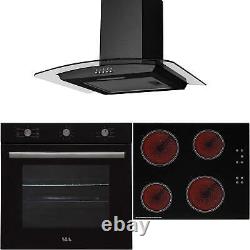 SIA 60cm Black Electric Single Fan Oven, 4 Zone Ceramic Hob & Curved cooker hood