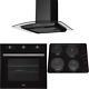 Sia 60cm Black Electric Single Fan Oven, 4 Zone Plate Hob & Curved Cooker Hood