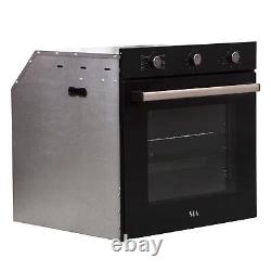 SIA 60cm Black Electric Single Fan Oven, 4 Zone Plate Hob & Curved Cooker Hood