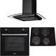 Sia 60cm Black Single Electric Oven, 4 Plate Hob & Curved Glass Cooker Hood