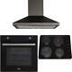 Sia 60cm Black Single Electric Oven, 4 Zone Plate Hob & Chimney Cooker Hood