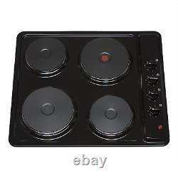 SIA 60cm Black Single Electric Oven, 4 Zone Plate Hob & Chimney Cooker Hood