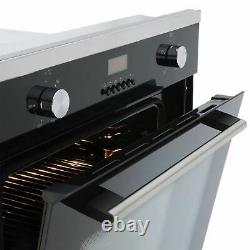 SIA 60cm Black Single Electric True Fan Oven & 4 Burner Black Gas On Glass Hob
