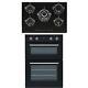 Sia 60cm Built In Double Electric Oven & Black 70cm 5 Burner Gas On Glass Hob