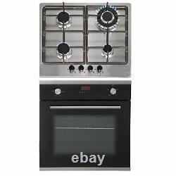 SIA 60cm Single Electric True Fan Oven And 4 Burner Stainless Steel Gas Hob