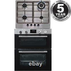 SIA 60cm Stainless Steel Built Under Double Electric Oven & 4 Gas Burner Hob