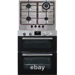 SIA 60cm Stainless Steel Built Under Double Electric Oven & 4 Gas Burner Hob