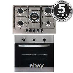SIA 60cm Stainless Steel Single Electric True Fan Oven And 70cm 5 Burner Gas Hob