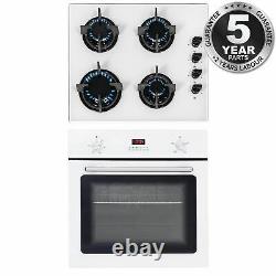 SIA 60cm White Single Electric True Fan Kitchen Oven & 4 Burner Gas On Glass Hob