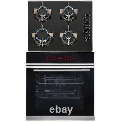 SIA BISO11SS 60cm Black Single Electric True Fan Oven & 4 Burner Gas Glass Hob