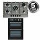 Sia Built In Double Electric Fan Oven & Stainless Steel 70cm 5 Burner Gas Hob