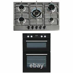 SIA Built In Double Electric Fan Oven & Stainless Steel 70cm 5 Burner Gas Hob