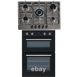 SIA Built In Double Electric Fan Oven & Stainless Steel 70cm 5 Burner Gas Hob