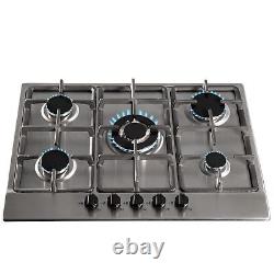 SIA Built In Double Electric Fan Oven & Stainless Steel 70cm 5 Burner Gas Hob