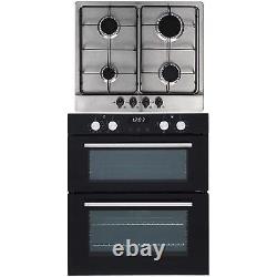 SIA Built Under Double Electric Fan Oven & 60cm 4 Burner Gas Stainless Steel Hob