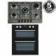 Sia Built Under Double Electric Fan Oven & 70cm 5 Burner Stainless Steel Gas Hob