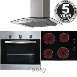 SO113SS 60cm Stainless Steel Single Oven, 4 Zone Touch Ceramic Hob & Curved Hood