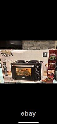 Tower 32L Table Top Compact Electric Mini Oven Black 2 Hotplates Hob T14044 Read