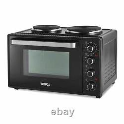 Tower T14044 32L Mini Oven with Hot Plates Black with Silver Accents Brand New