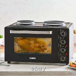 Tower T14045 42L Mini Oven with Hot Plates, 90 Min Timer, Black Brand New